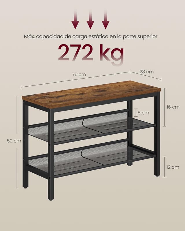 Detalle 2 de VASAGLE LSB075KD02 banco zapatero 28 x 100 cm