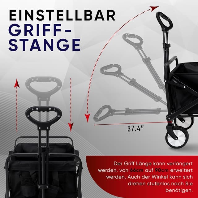 Detalle 2 de Carrello pieghevole da spiaggia con grande capacità e manico regolabile (fino a 90 kg)