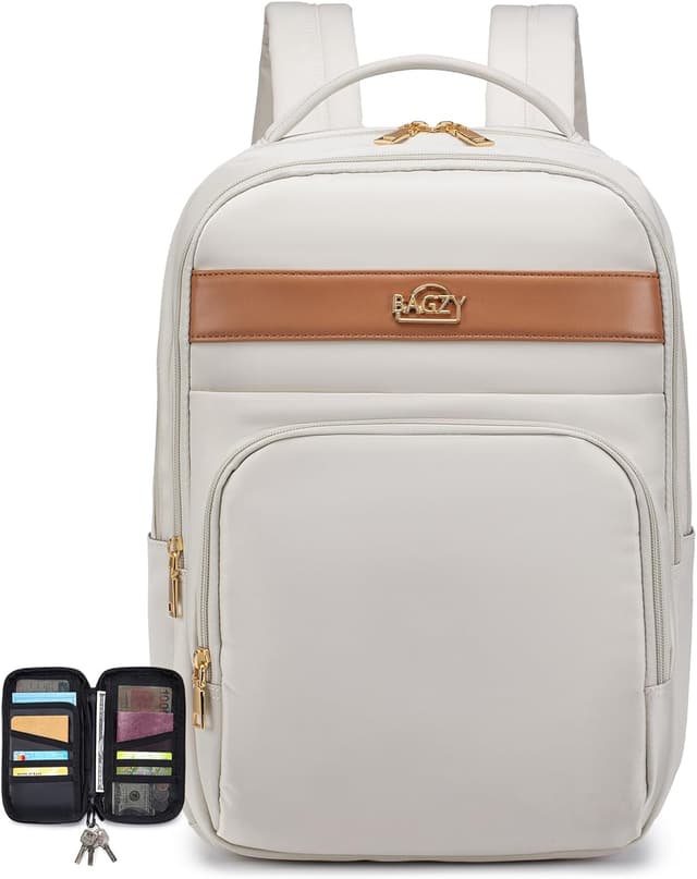 Detalle de BAGZY 40x30x15cm underseat cabin bag backpack with 15.6-inch laptop sleeve (waterproof Oxford) – Beige