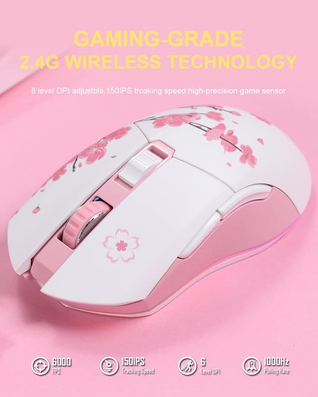 Detalle 1 de DAREU Sakura Pink gaming mouse 10K DPI