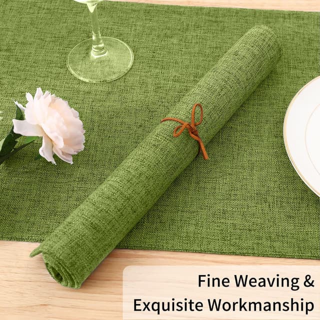 Detalle de Homaxy Cloths Placemats Set of 6 (13" x 19") in Grass Green — Heat-Resistant Washable Cotton-Linen Table Mats