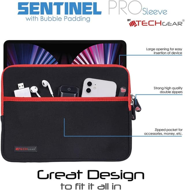 Detalle de TECHGEAR Pro Sleeve 9–11" Neoprene Zipped Pocket Anti-Shock Sleeve Pouch Case