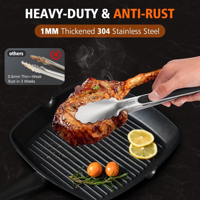 Detalle 2 de HOTEC Stainless Steel Kitchen Tongs Set of 2-9" and 12" 🍽