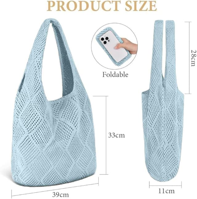 Detalle 2 de Aucuu sac fourre-tout femme en crochet ajouré, grand cabas en tricot pour le shopping et le quotidien