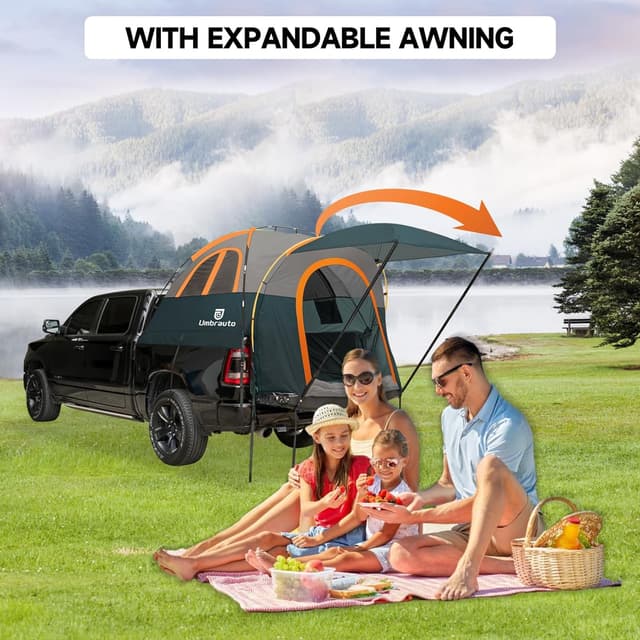 Detalle de Umbrauto Truck Bed Tent with Awning (5.5–5.8FT) — PU3000mm Waterproof Tailgate Pickup Tent for 2-Person Camping