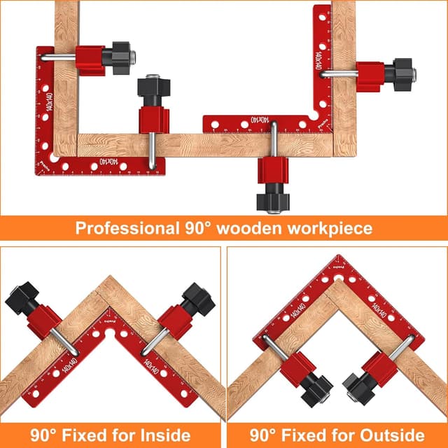 Detalle de Preciva 90 Degree Right Angle Positioning Square Clamp (Aluminium Alloy) – 14cm set, red anodised – 2 sets