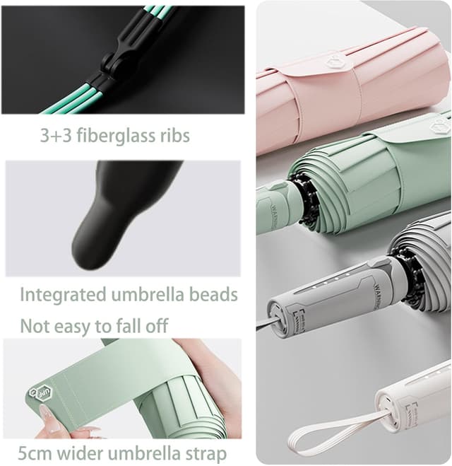 Detalle de erised’s bifrost travel folding umbrella with UPF 50+ protection, auto-open/close and 5cm strap