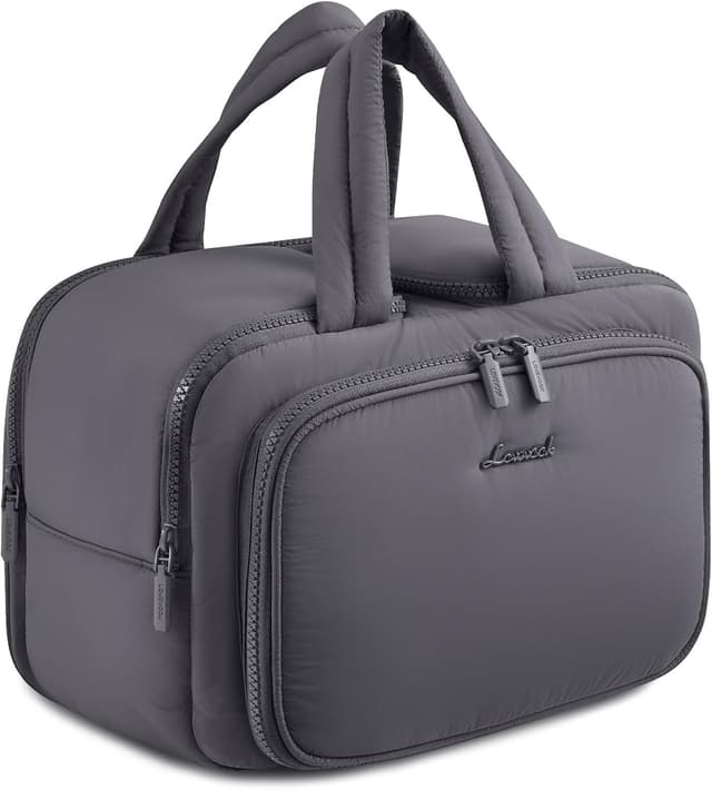 Detalle de LOVEVOOK Large Capacity Travel Toiletry Bag with Handle (Grey) – wide-open organiser with mesh pockets