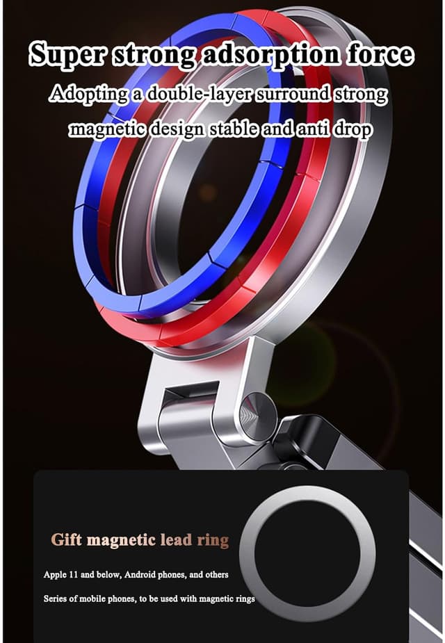 Detalle de MagSefa Magnetic Phone Tripod Stand with N52 Magnet (Silver) – universal clip mount, 360° adjustable