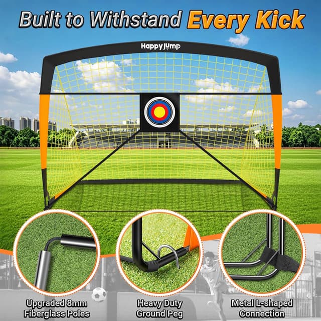 Detalle de Happy Jump Soccer Goal (7'x5', 6.6'x3.3', 5'x3.6', 4'x3', 3'x2.2') with Pop-Up Net, Target Board & Markers