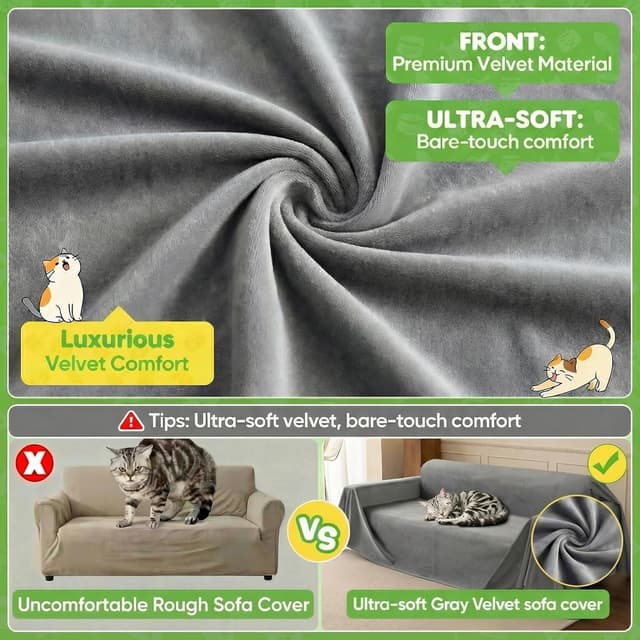 Detalle de Loiion Copridivani impermeabile anti-graffi per gatti e cani, grigio 300x180 cm