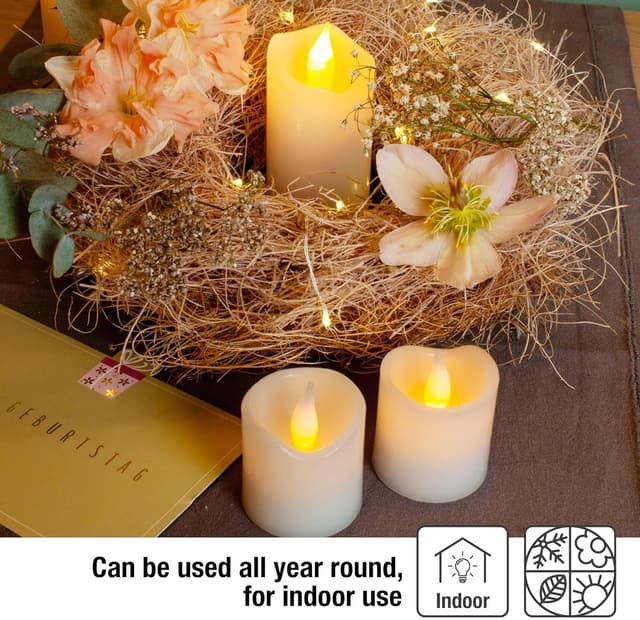 Detalle 2 de Hellum 6 candele LED in vera cera (Ø 5 x 5 cm), con batterie CR2032 incluse, luce bianco caldo per interni