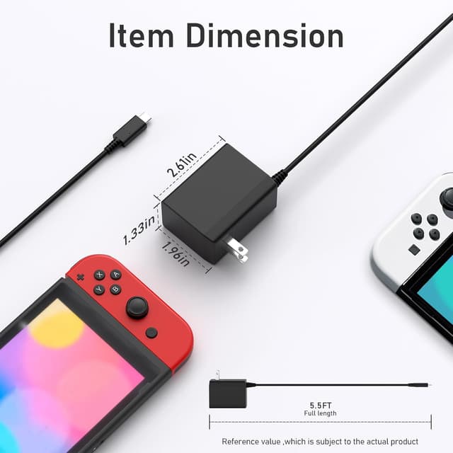 Detalle 2 de Replacement 39W USB-C AC Adapter Charger for Nintendo Switch (Switch Lite/OLED) & Steam Deck Dock