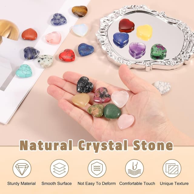 Detalle de PATIKIL 20 pcs Natural Heart Shaped Crystal Stone (Blue White) – 1 inch mini polished pocket worry stones