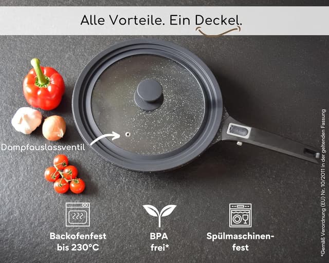 Detalle 2 de DIVORY Pfannendeckel für 28, 30 & 32 cm – Glasdeckel mit abgestuftem Silikonrand