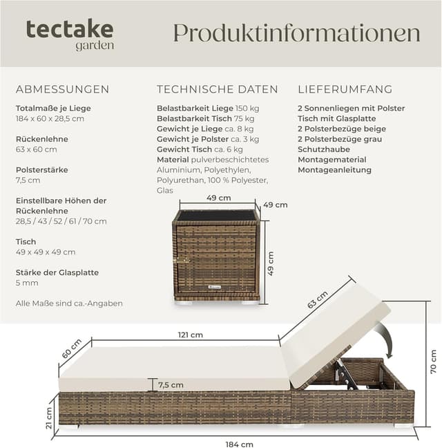 Thumbnail 5 de tectake Lounge 2er Sonnenliegen Natur