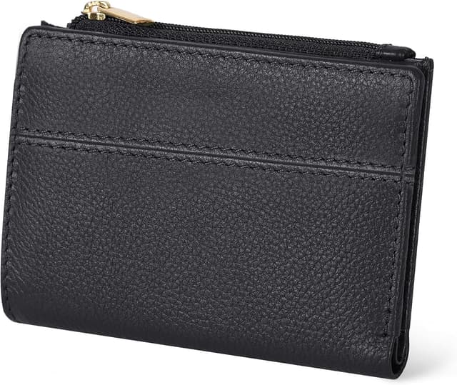 Detalle de Women’s full grain leather RFID small wallet (Nappa Black) – bifold coin purse & card/ID holder