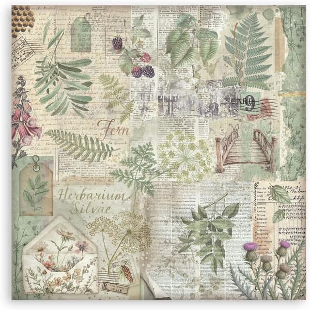 Detalle de Stamperia Herbarium Silvae Scrapbook Paper Pad 30,5 x 30,5 cm, carta doppia faccia acid free per scrapbooking, bullet journal e carte