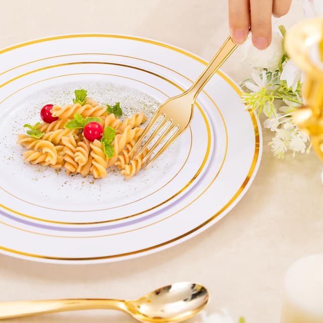 Thumbnail 4 de DaYammi 350PCS Gold Plastic Dinnerware Set for 50 Guests 🍽