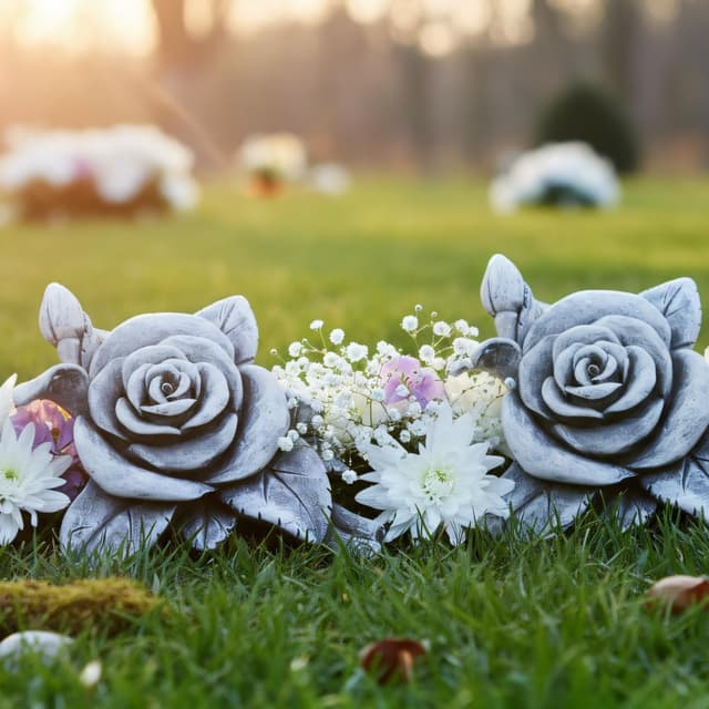 Detalle de com-four 2x Grabdekoration Rose Grabstein der Hoffnung und Reinheit (2 Stück, Rosenblüte, grau)