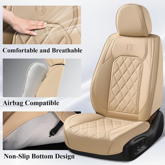 Detalle de Coverado Front Seat Covers (Beige) — Luxury Faux Leather Waterproof Car Seat Protectors for Front Seats