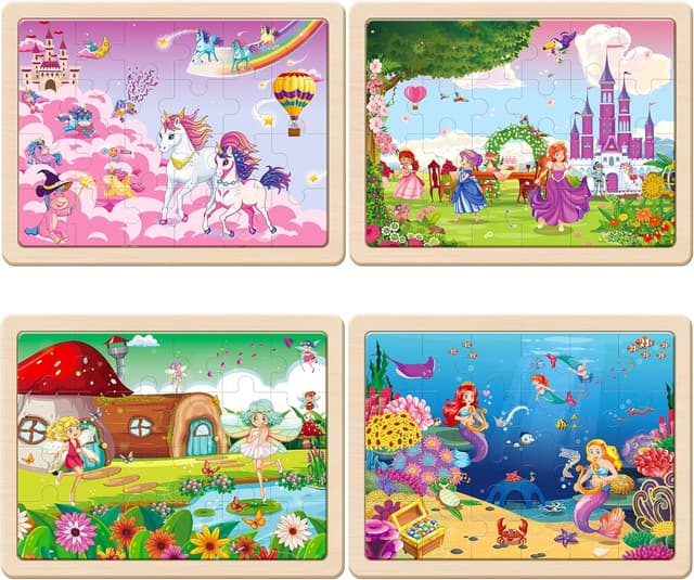 Detalle de SYNARRY Wooden Unicorn Mermaid Puzzle Set