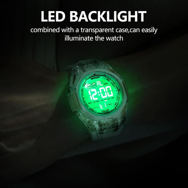 Detalle 1 de TICKEEN digitale Sportuhr für Herren mit Alarm, Countdown, Stoppuhr, LED-Licht und 30 m Wasserdicht