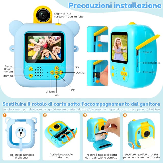 Detalle de ARNSSIEN Macchina Fotografica Bambini istantanea con 32GB, obiettivo 180° e 7 rotoli di carta