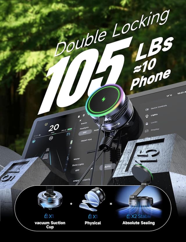 Detalle 2 de visnfa Magsafe Car Mount Charger (15W) with 105+ lb Suction & 360° Adjustable Magnetic Phone Holder