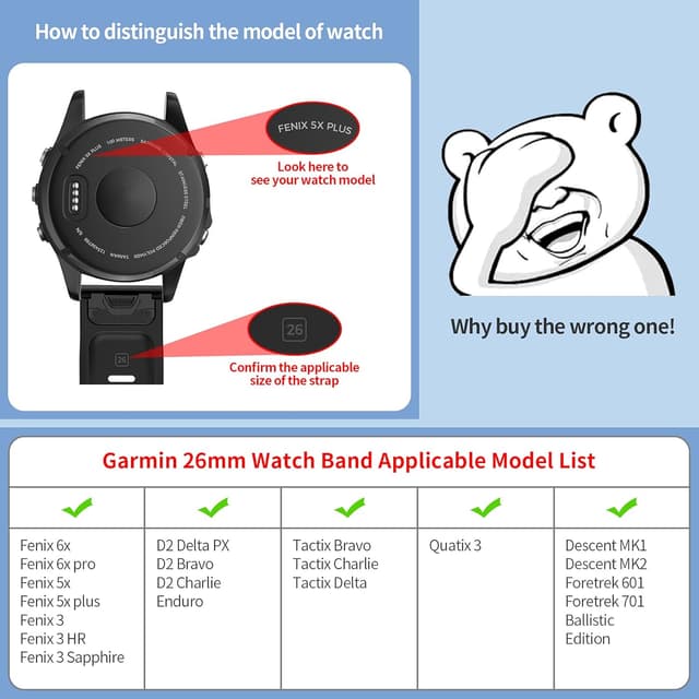 Detalle de Bracelet NotoCity en silicone (26 mm, ajustement rapide) pour Garmin Fenix 5X/6X/7X/8 51 mm – bleu