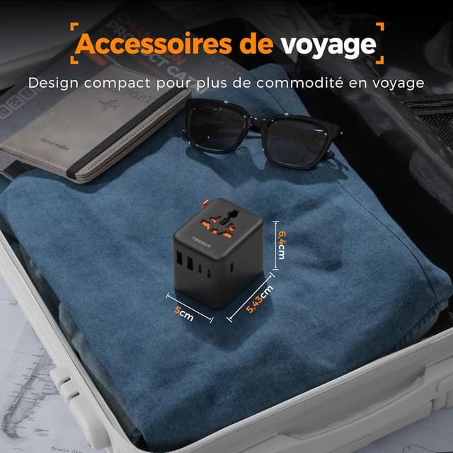 Detalle 2 de TESSAN adaptateur de prise universelle de voyage avec 5 ports USB (3 USB‑C + 2 USB‑A)