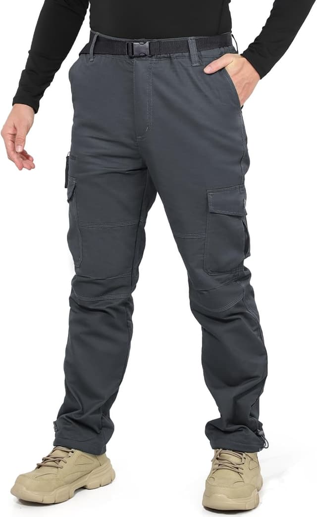 Detalle de LY4U Men’s Fleece Lined Cargo Thermal Trousers with Elastic Waistband and Adjustable Ankle Cuffs