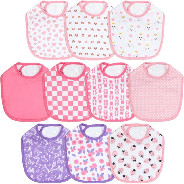 Detalle de Hakochia Waterproof Baby Bibs for Newborns (0–12 Months) – 10 Pack, Soft 4-Layer Cotton Bandana Bibs