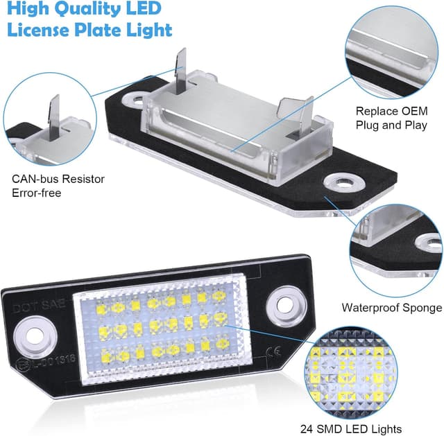 Detalle de URAQT luci LED per targa (2 pezzi) 12 V 6500 K, senza errori, per Ford Focus C-MAX I 2003-2007 e Focus MK2 2003-2008, nero