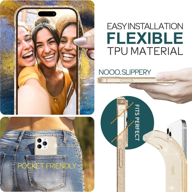 Thumbnail 5 de NALIA Glitzerhülle iPhone 15 Pro Max Gold