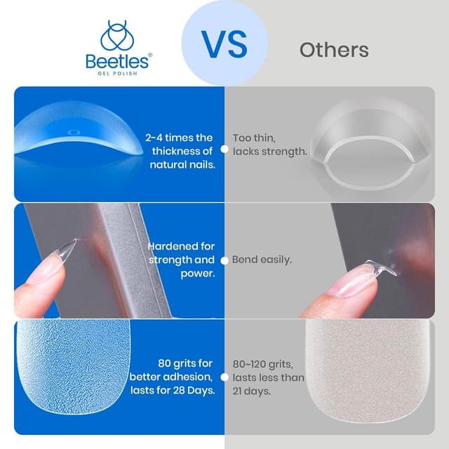 Detalle de Beetles Nagelspitzen 504 Stück – mittelgroße quadratische Gelly Tips für Nagelverlängerungen