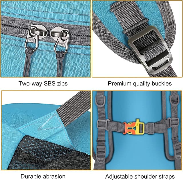 Detalle 2 de Bekahizar Lightweight Foldable Backpack 35L (Blue) – packable daypack for hiking, travel and everyday trips