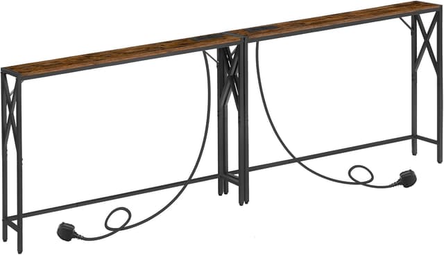 Detalle de MAHANCRIS 2 Pack Console Table with Charging Station (100 cm narrow entryway table) in Rustic Brown