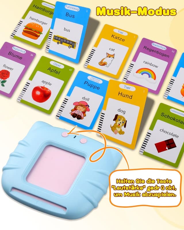 Detalle 2 de Sprechende Flash-Karten Standard Deutsch – 255 Karten mit 510 Wörtern (Lernspielzeug für 2–4 Jahre, Blau)