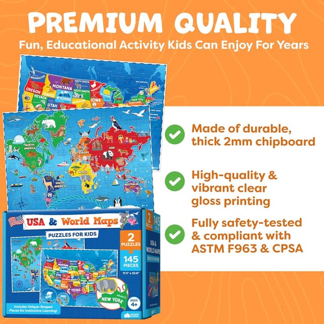 Detalle de 145pc Geography Puzzles for Kids Ages 4-8