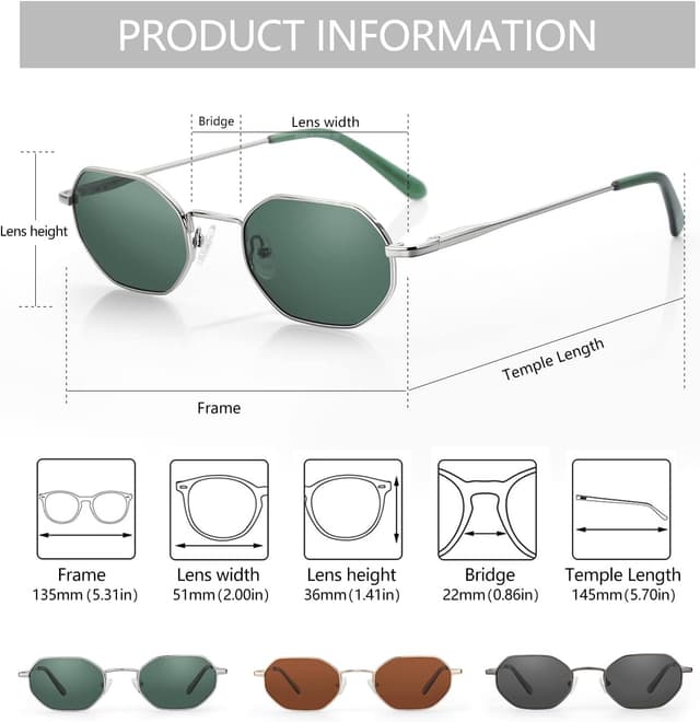 Detalle 2 de ZENOTTIC Piccoli Ottagonali occhiali da sole polarizzati UV400 retrò in metallo