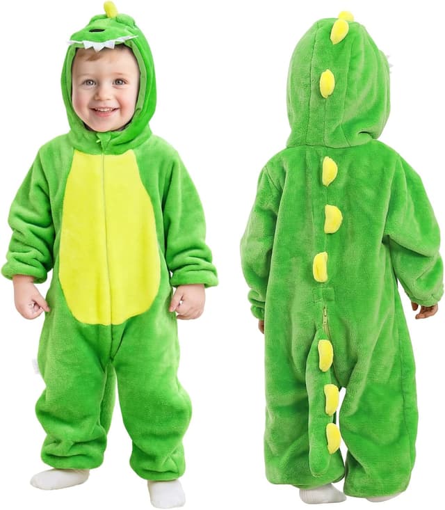 Thumbnail 6 de DiULi dinosaur winter hooded flannel romper with front zipper (baby boys & girls)
