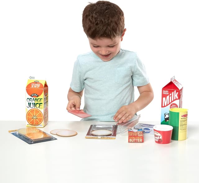 Detalle de Melissa & Doug Fridge Fillers Grocery Play Food Cartons (8 Pieces) Wooden Toy Groceries