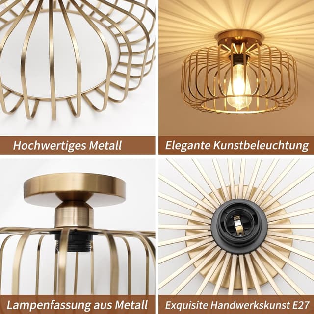 Detalle de FRIDEKO HOME Deckenlampe Schwarz (E27) – runder Metall-Lampenschirm im Industrial-Look