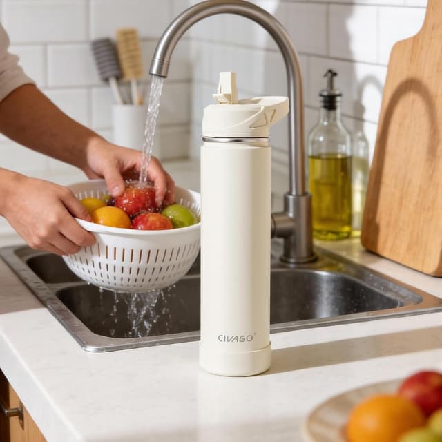 Thumbnail 6 de CIVAGO 750ml Insulated Stainless Steel Water Bottle with Straw (Pink)