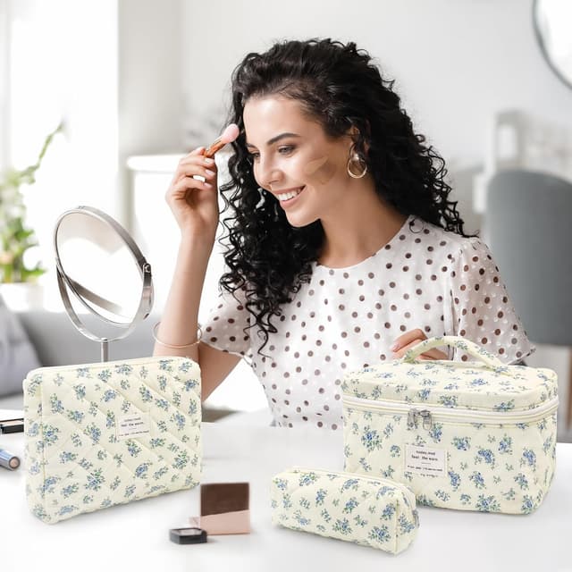 Detalle 2 de beifon 3er Set Kosmetiktaschen & Kulturbeutel für Damen (Blumenmuster) – 3 Größen
