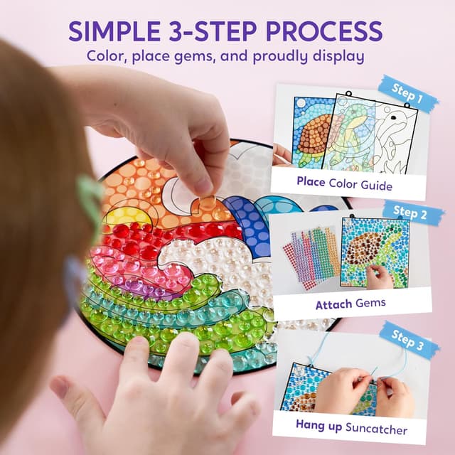 Detalle de Klever Kits Suncatcher Fenster Bastelsets für Kinder (4 Themen) – DIY Diamant Malset ab 6 Jahren