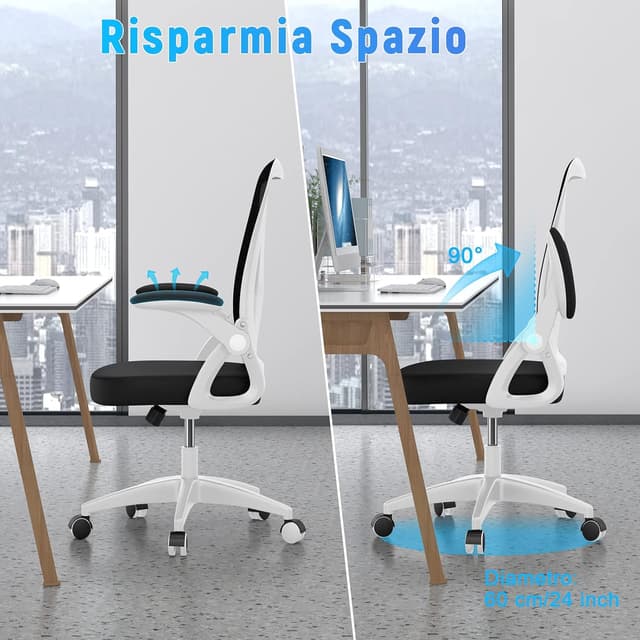 Thumbnail 5 de naspaluro Sedia da ufficio ergonomica con schienale in rete, braccioli regolabili a 90° e supporto lombare (bianco)