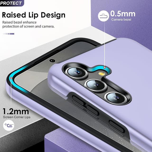 Detalle de LeYi Samsung Galaxy S25 Plus phone case with 2 tempered glass protectors and invisible 360° ring holder (Purple)