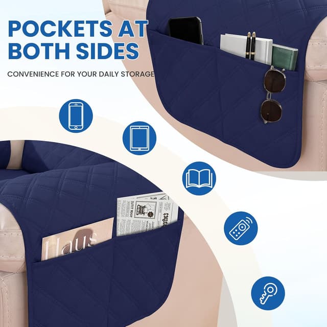 Thumbnail 6 de YSTELLAA Copripoltrona Relax reclinabile grande impermeabile per 1 posto con braccioli (blu scuro)
